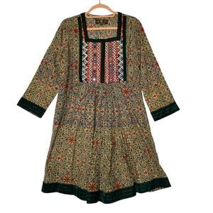 Nazila Couture Afghani Dress Green Velvet Trim Mirror Detail sz Large NWOT